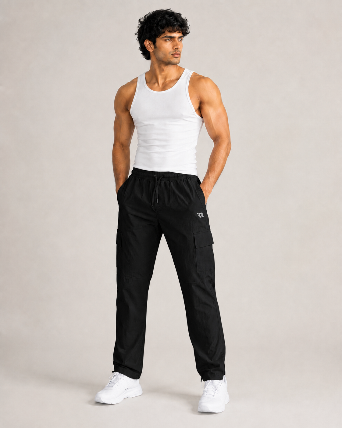 CRUISIN 107 men's utility cargo joggers in Black, front view