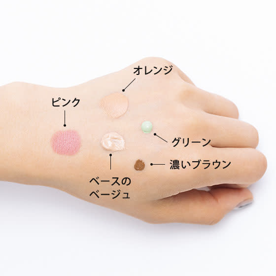 ベースとなる ベージュを中心にして カラーコンシーラーをのせる