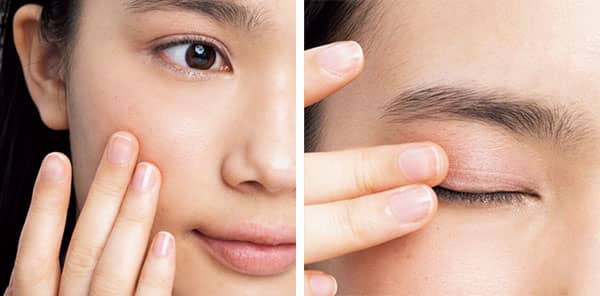 マルチコスメで目元濃いめ、頬薄めでグラデを