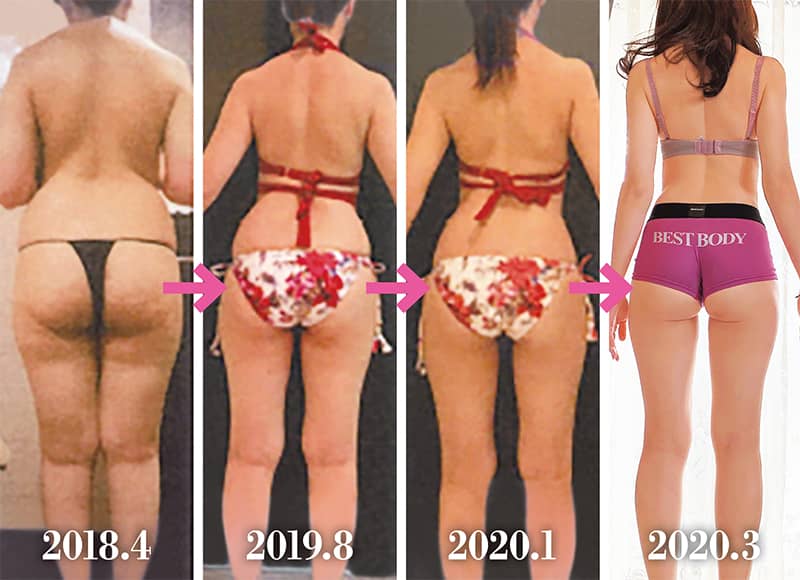 【BEFORE】体脂肪率40%・64kg→【AFTER】体脂肪率24%・48kg/2018.4/2019.8/2020.1/2020.3