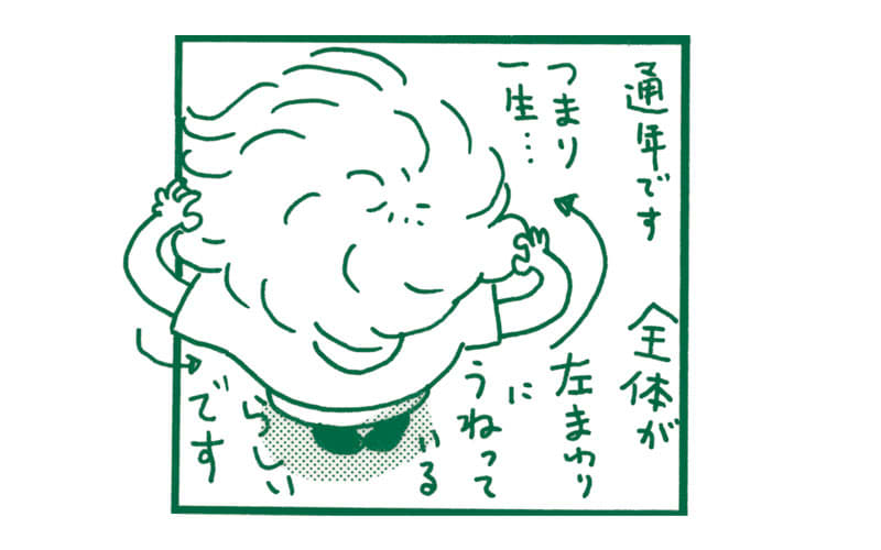 漫画、通年です。つまり一生…、全体が左まわりにうねっているらしいです