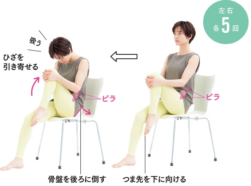 2 ボールをはさんだままひざを引き上げる