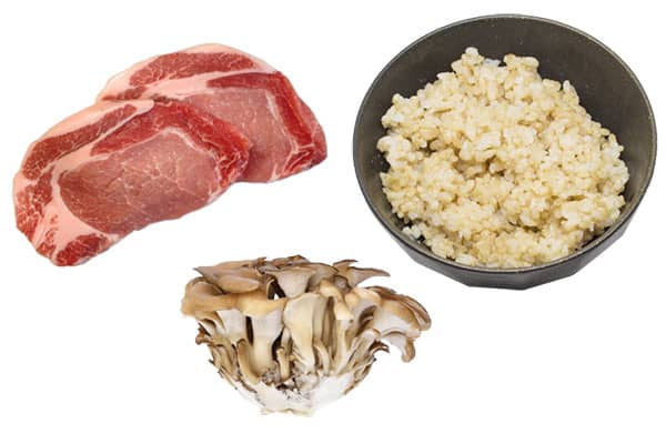 【ビタミンB群】玄米ごはんや五分づき米などの穀類 赤身肉やキノコ類