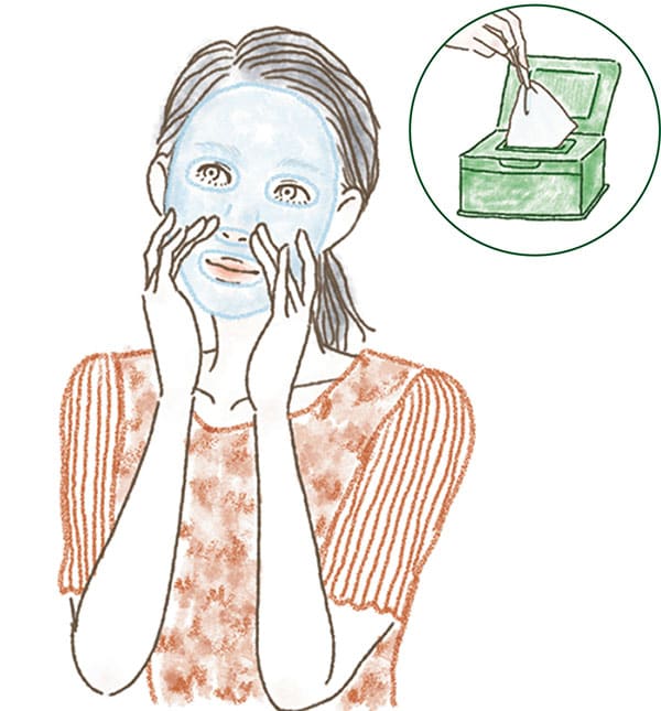 イラスト/マスクをピンセットで取り出し、顔全体に密着させる