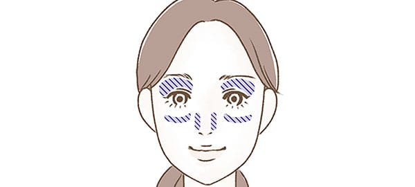 イラスト/クマの少し下、上まぶた、小鼻横