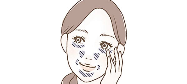 イラスト/クマや小鼻まわり、口の横や下に指でタップ。