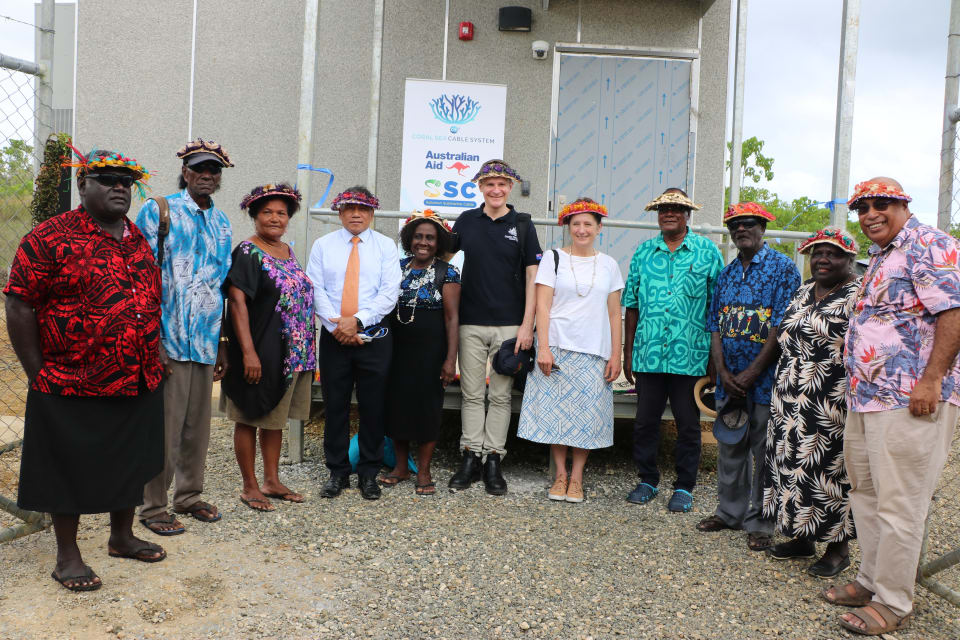 Senior landowners, Solomon Islands Government and Australian Government representatives at the Noro Cable Landing Station Opening, 31 October 2019 (Credit: DFAT)