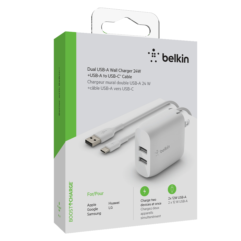 Wholesale Belkin Dual Port Usb A 24w Wall Charger With Usb A To Usb