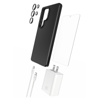 Gadget Guard - 5 in 1 Essentials Bundle (includes Case /  Camera Lens Protector /  Glass Screen Protector /  30W Charging Block /  6ft Cable) for Samsung Galaxy S25 Ultra - Black