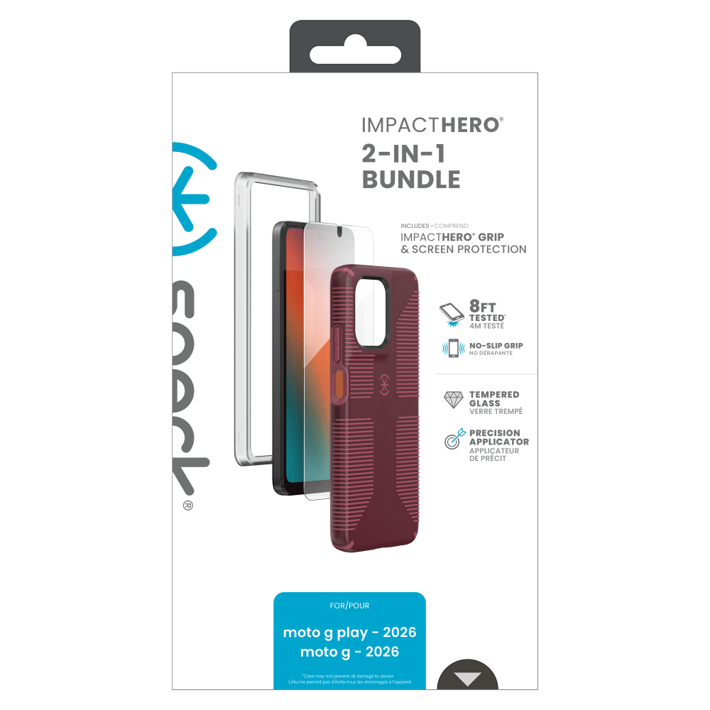 Wholesale cell phone accessory Speck - Impact Hero Grip Case with Glass Bundle for Motorola