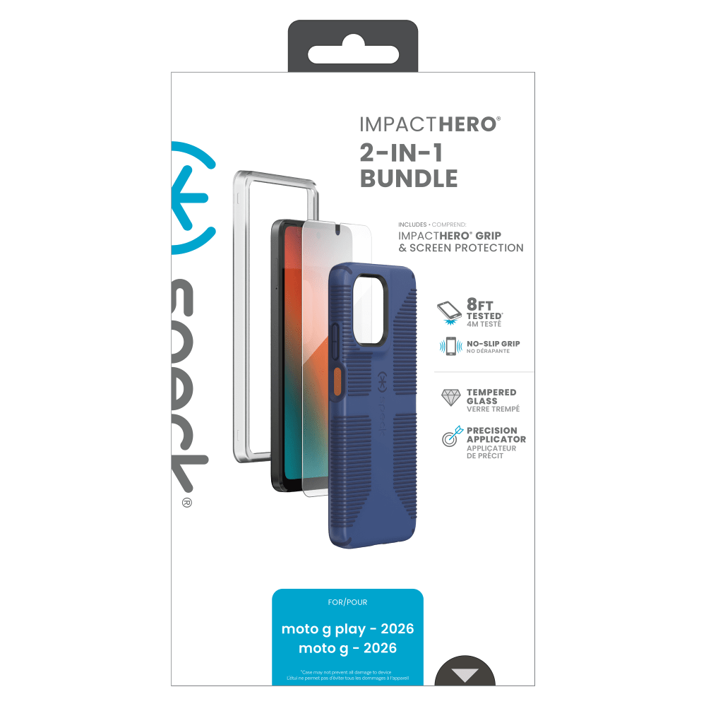 Wholesale cell phone accessory Speck - Impact Hero Grip Case with Glass Bundle for Motorola