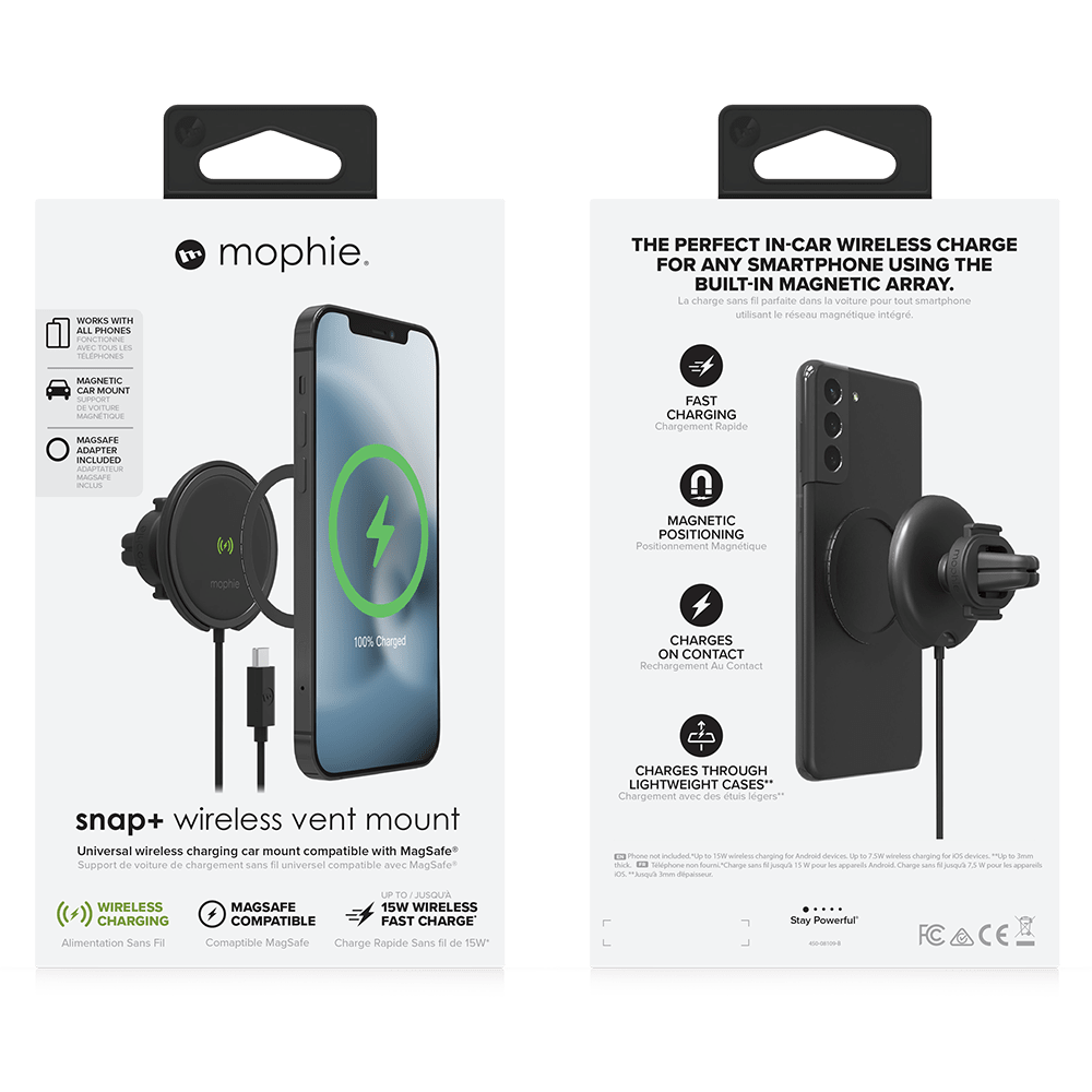 Wholesale cell phone accessory mophie - Snap Plus MagSafe Wireless Charging Vent Mount 15W -