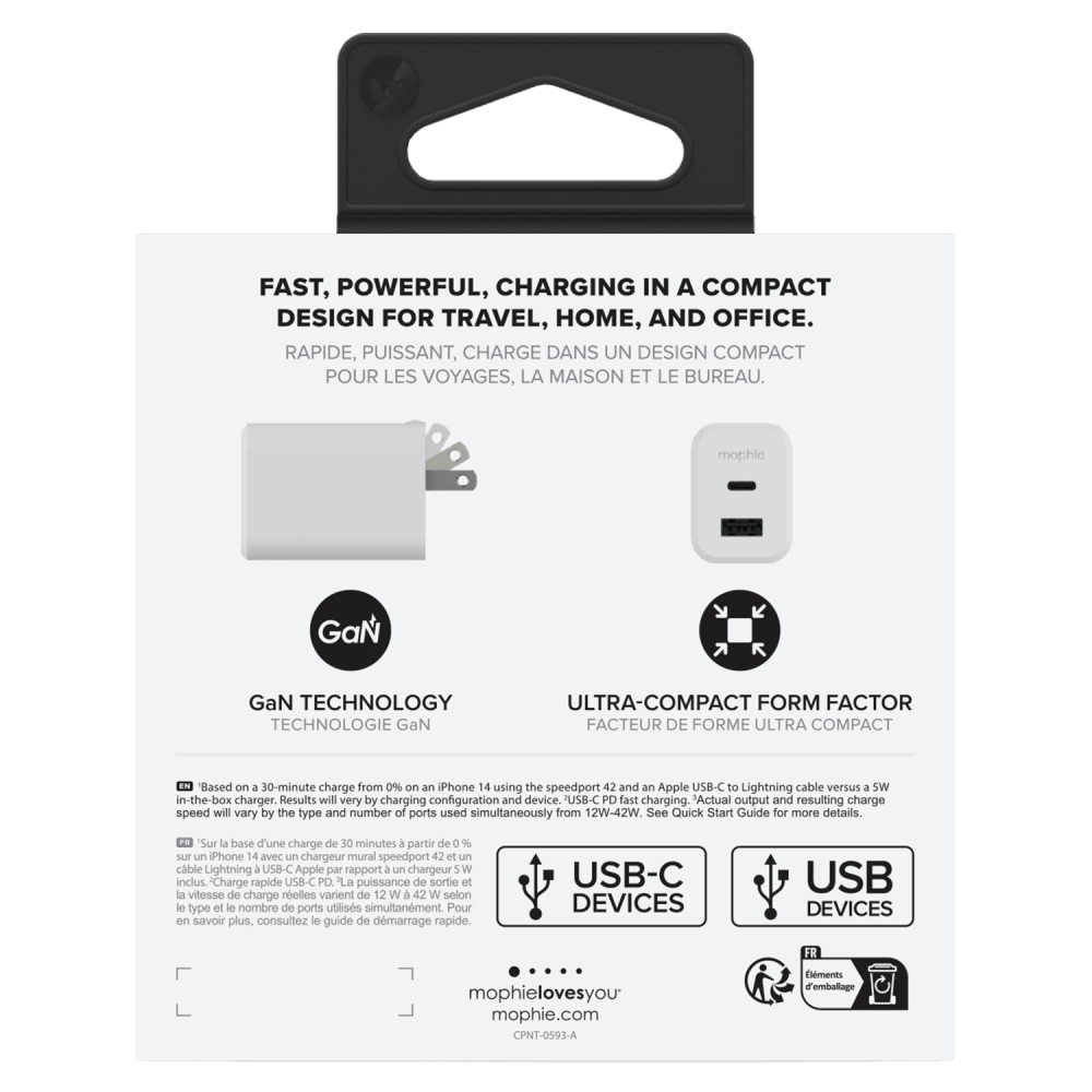 Wholesale cell phone accessory mophie - 42W GaN Dual Port USB C and USB A Wall Charger - White