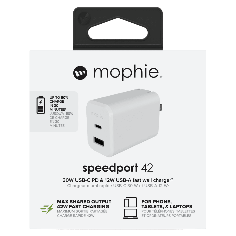 Wholesale cell phone accessory mophie - 42W GaN Dual Port USB C and USB A Wall Charger - White