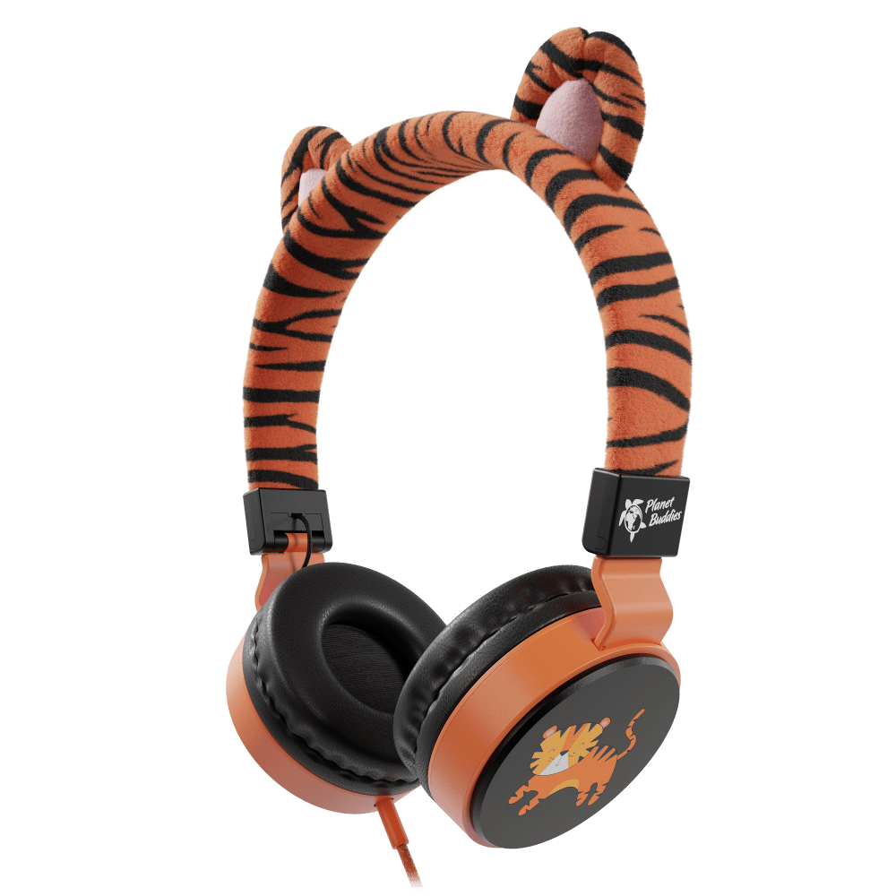 Wholesale cell phone accessory Planet Buddies - Tiger Furry On Ear Wired Headphones - Orange