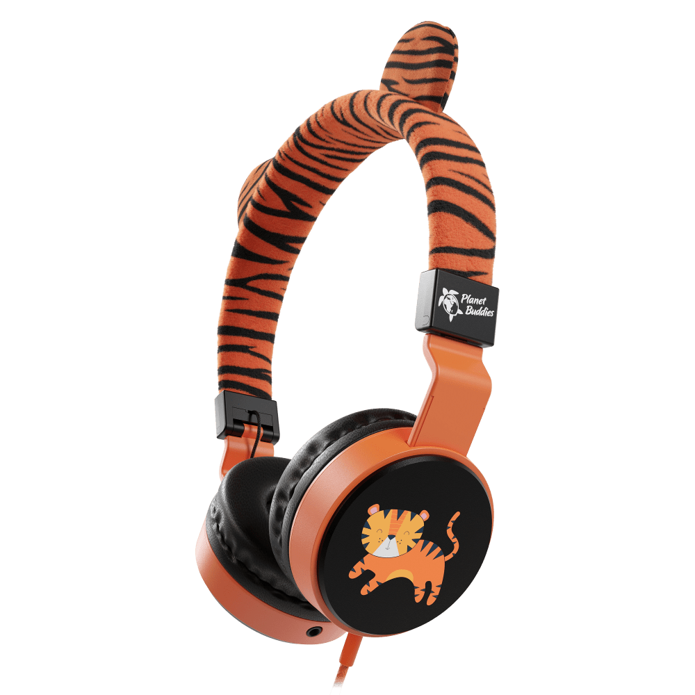 Wholesale cell phone accessory Planet Buddies - Tiger Furry On Ear Wired Headphones - Orange