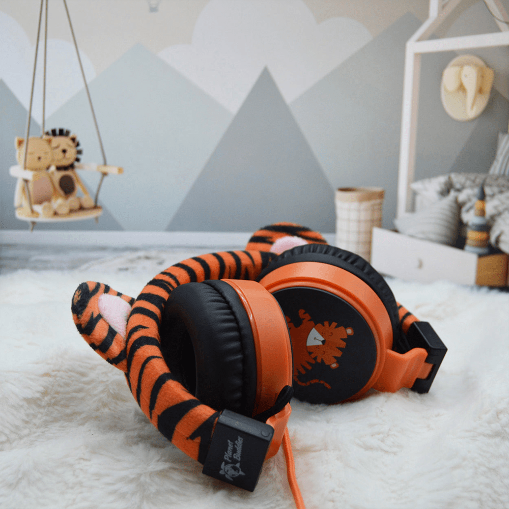 Wholesale cell phone accessory Planet Buddies - Tiger Furry On Ear Wired Headphones - Orange