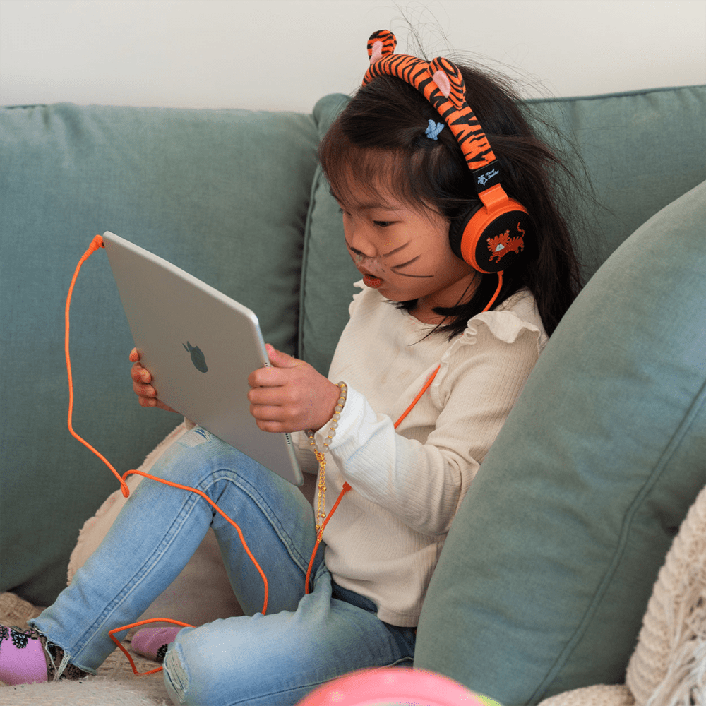 Wholesale cell phone accessory Planet Buddies - Tiger Furry On Ear Wired Headphones - Orange