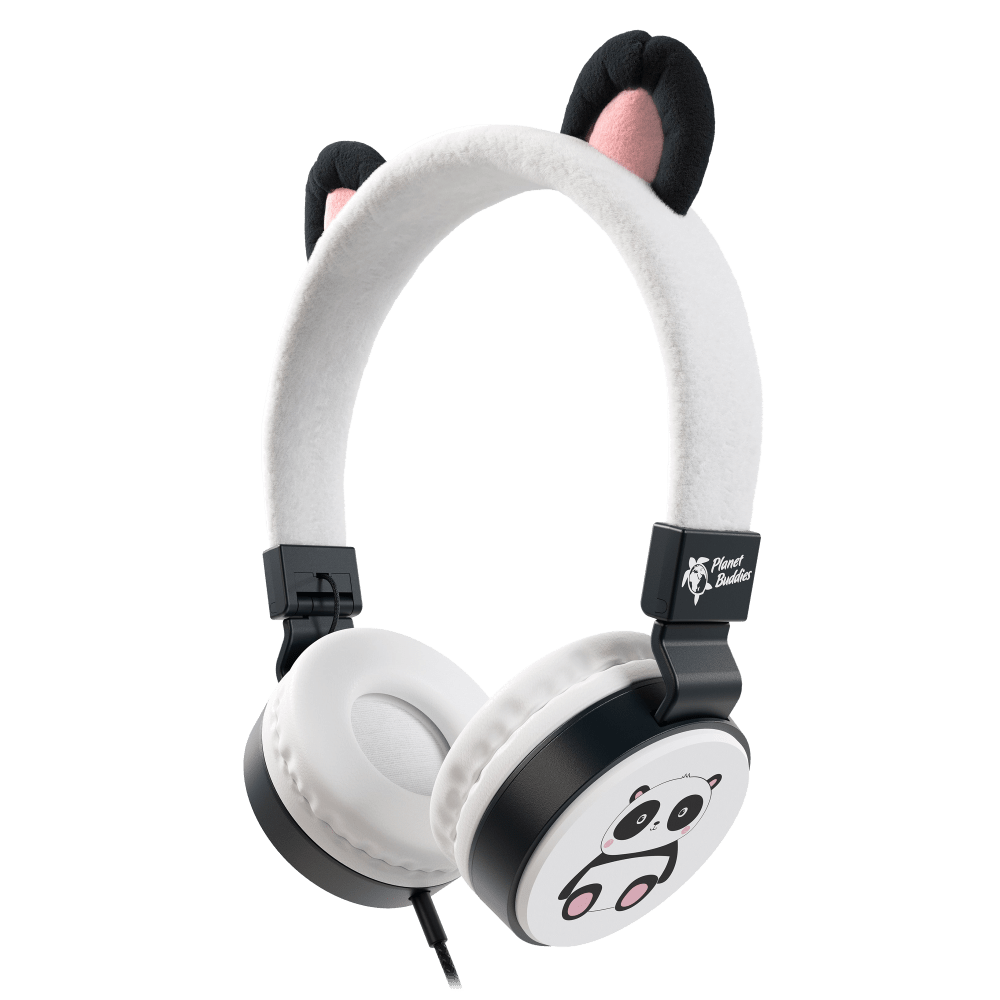 Wholesale cell phone accessory Planet Buddies - Panda Furry On Ear Wired Headphones - Black