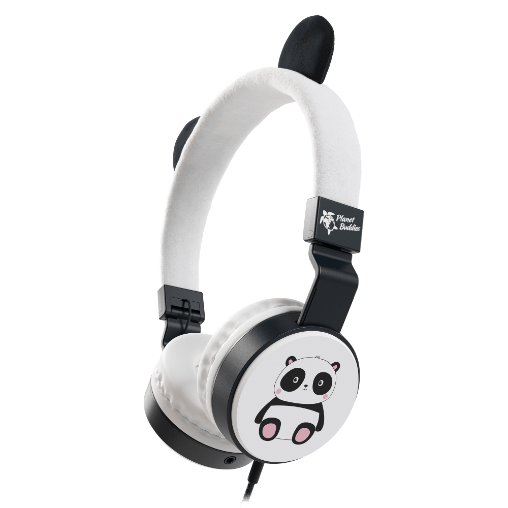 Wholesale cell phone accessory Planet Buddies - Panda Furry On Ear Wired Headphones - Black