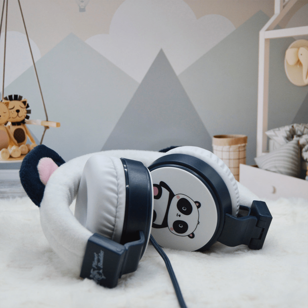 Wholesale cell phone accessory Planet Buddies - Panda Furry On Ear Wired Headphones - Black