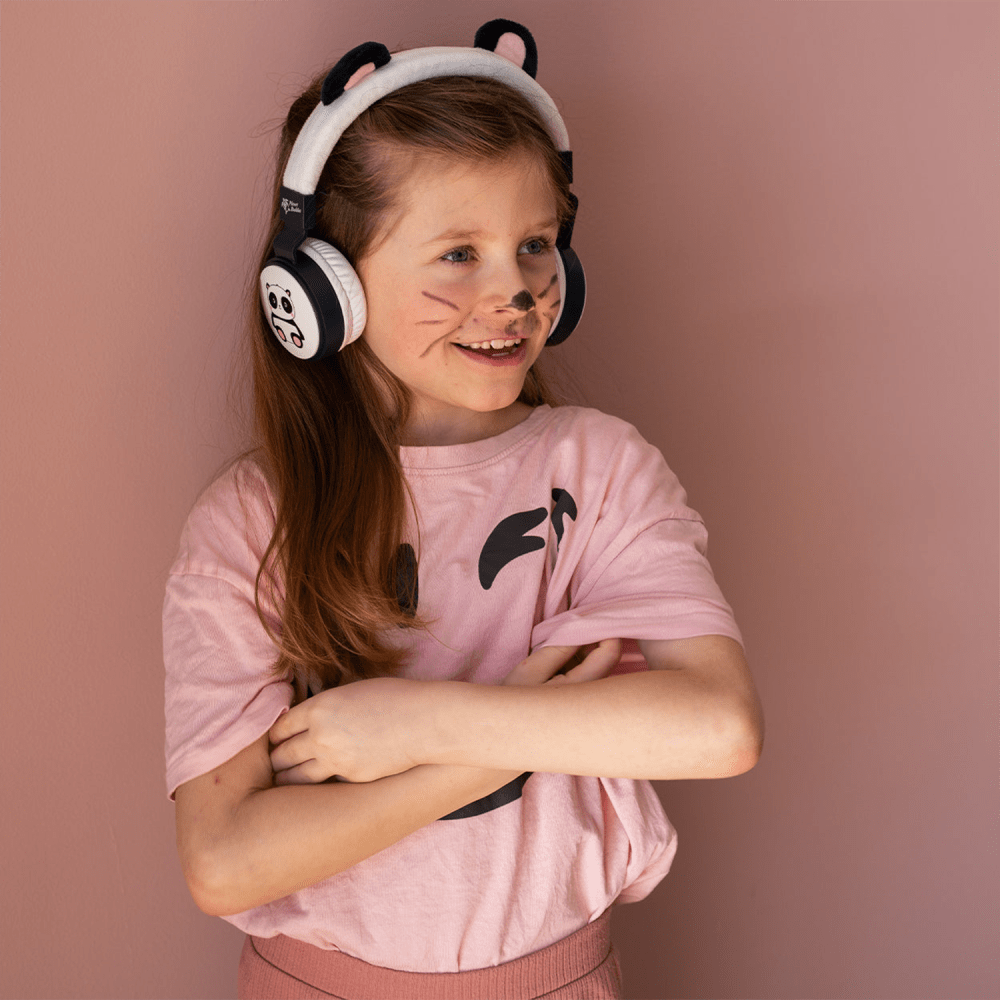 Wholesale cell phone accessory Planet Buddies - Panda Furry On Ear Wired Headphones - Black