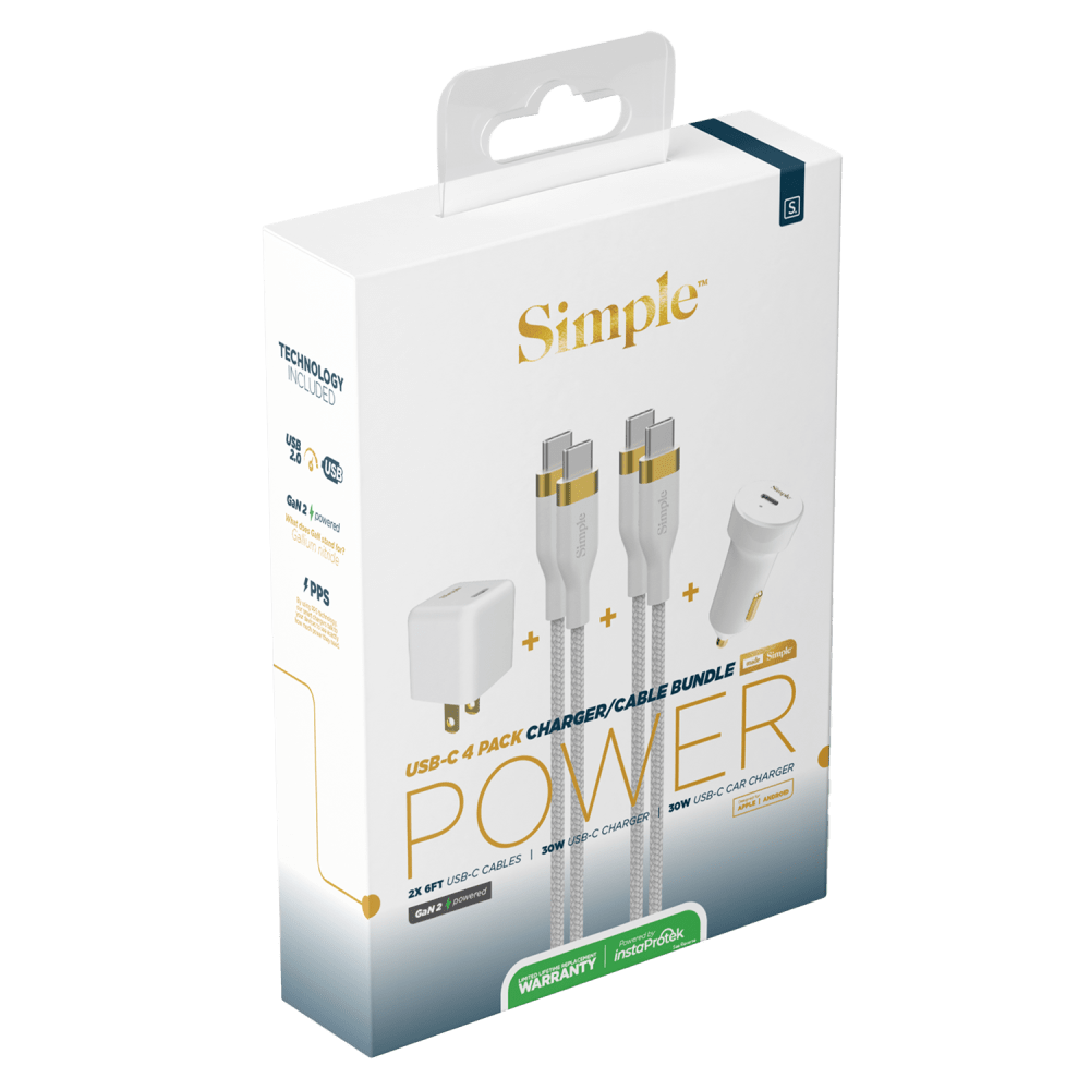 Wholesale cell phone accessory Simple - Power Charging 4 Piece Bundle (includes 2 USB C to