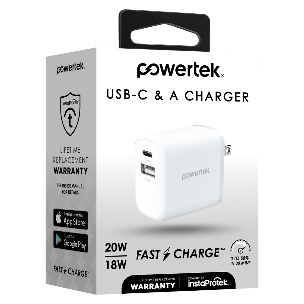 Wholesale cell phone accessory Simple - Powertek Wall Charger 20W - White