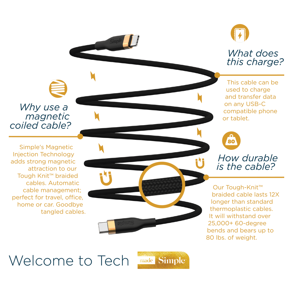 Wholesale cell phone accessory Simple - Magnetic USB C to USB C Cable 6ft - Black