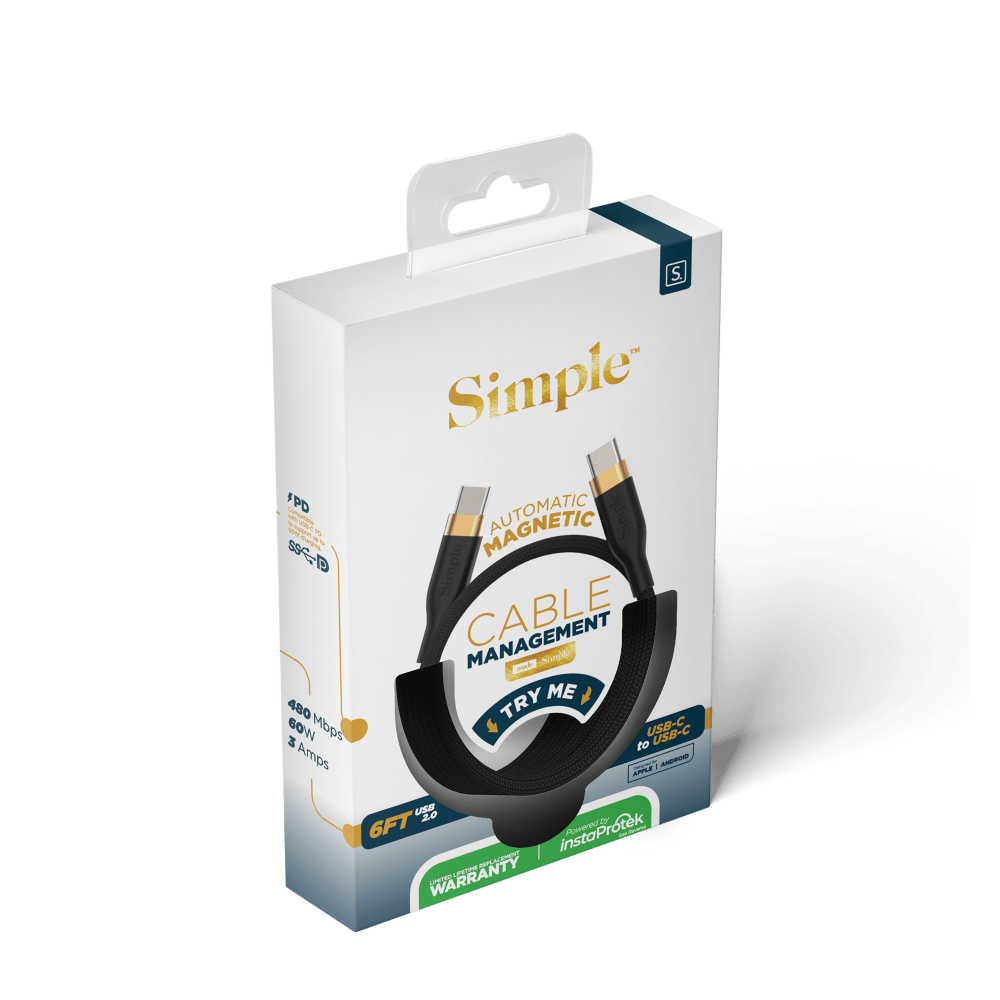 Wholesale cell phone accessory Simple - Magnetic USB C to USB C Cable 6ft - Black