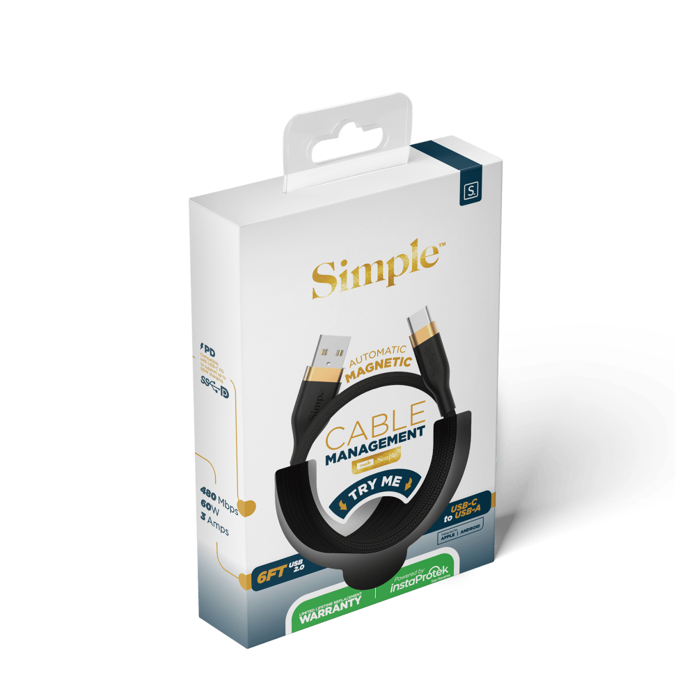 Wholesale cell phone accessory Simple - Magnetic USB A to USB C Cable 6ft - Black