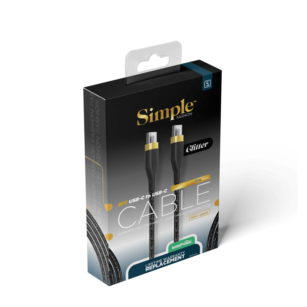 Wholesale cell phone accessory Simple - Glitter Fashion USB C to USB C Cable 6ft - Black