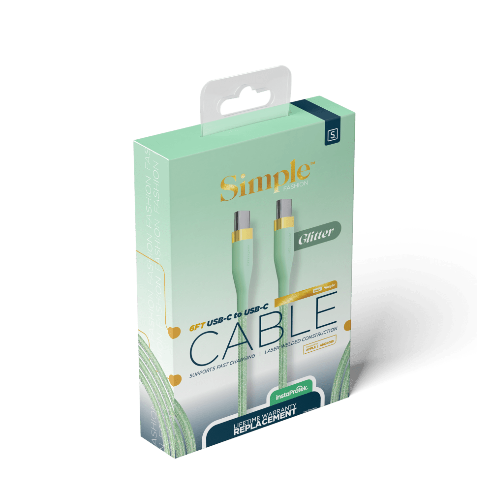 Wholesale cell phone accessory Simple - Glitter Fashion USB C to USB C Cable 6ft - Mint