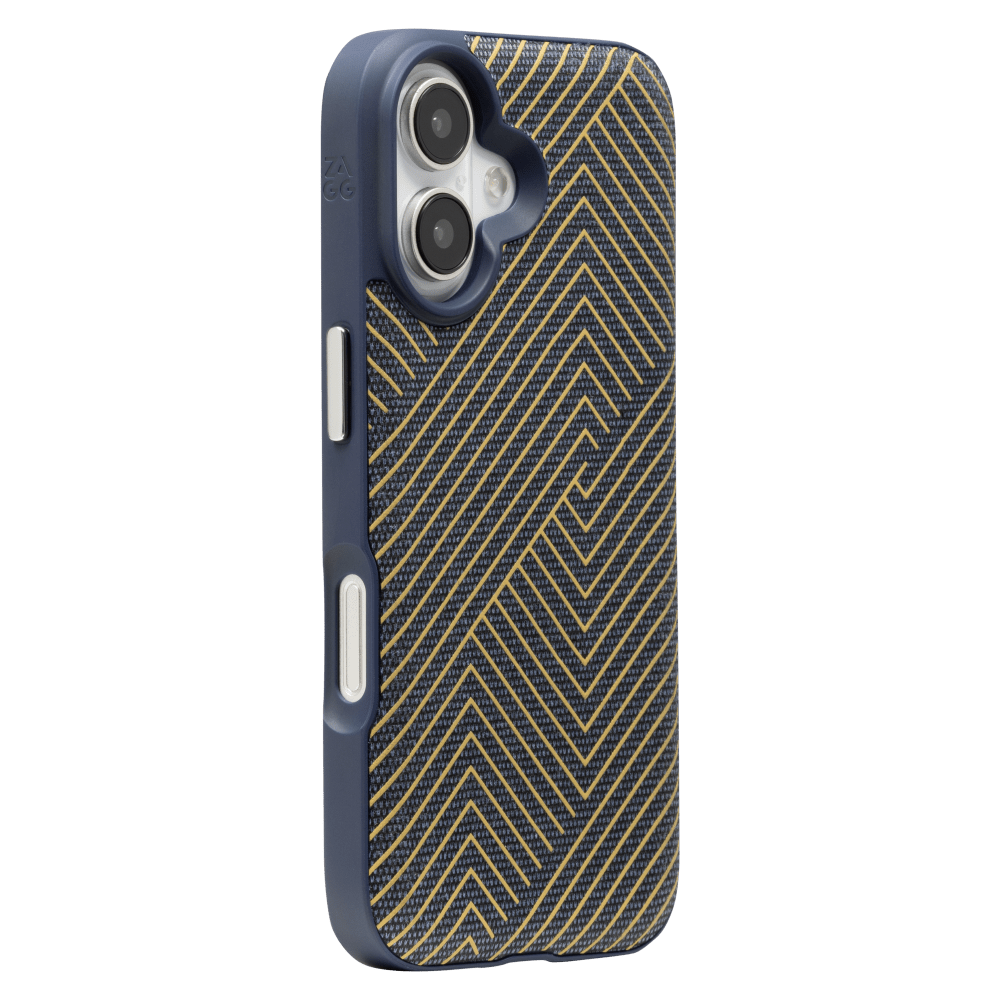 Wholesale cell phone accessory ZAGG - London Snap MagSafe Case for Apple iPhone 16 - Navy Gold