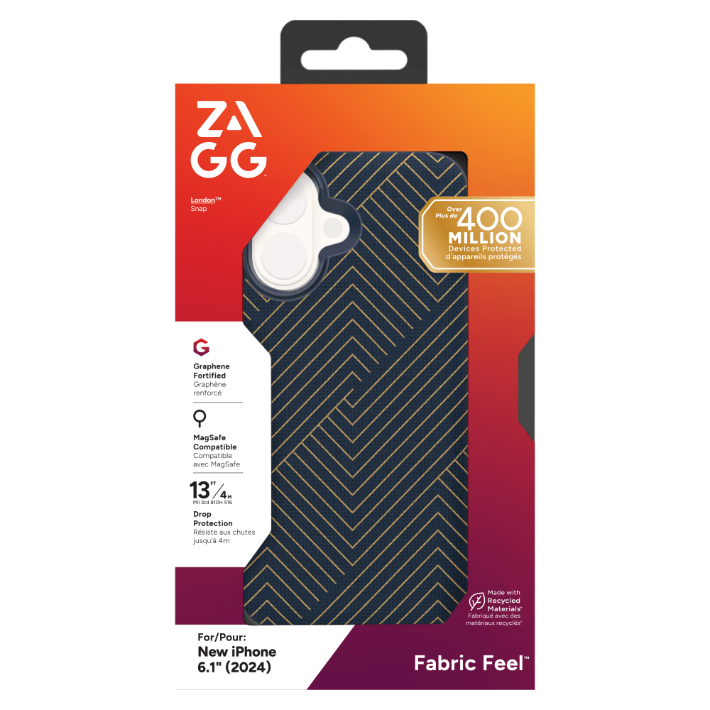Wholesale cell phone accessory ZAGG - London Snap MagSafe Case for Apple iPhone 16 - Navy Gold