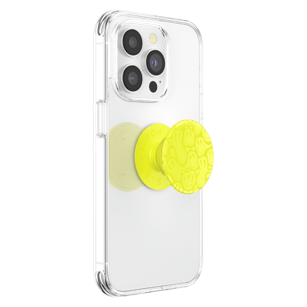 Wholesale cell phone accessory PopSockets - PopGrip - Neon Jolt Yellow Smiley Melt