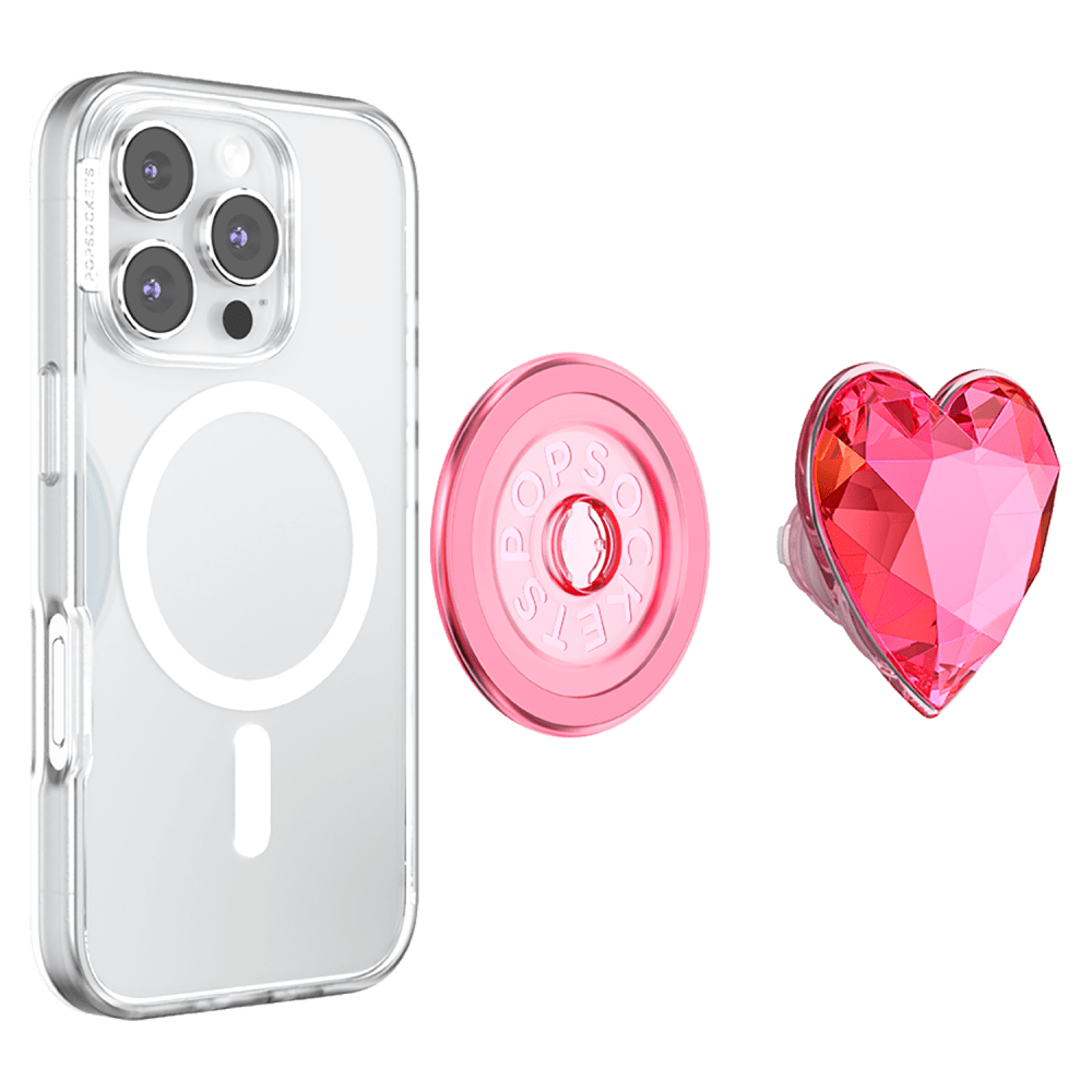 Wholesale cell phone accessory PopSockets - PopGrip MagSafe Circle - Crystal Heart Neon Pink