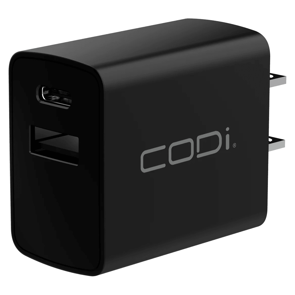 Wholesale cell phone accessory CODi - 20W USB C and USB A Dual Port Wall Charger - Black