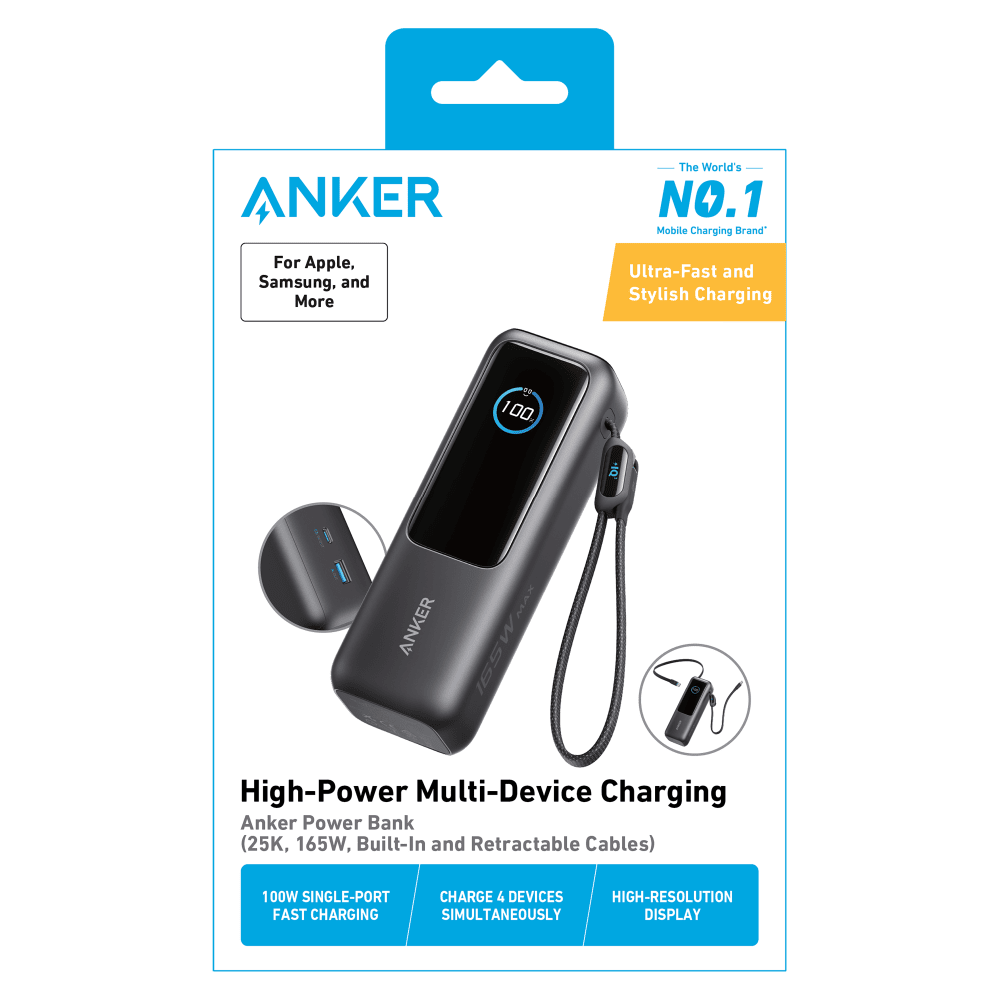 Wholesale cell phone accessory Anker - 165W Power Bank 25,000 mAh with Built-In USB C and Retractable