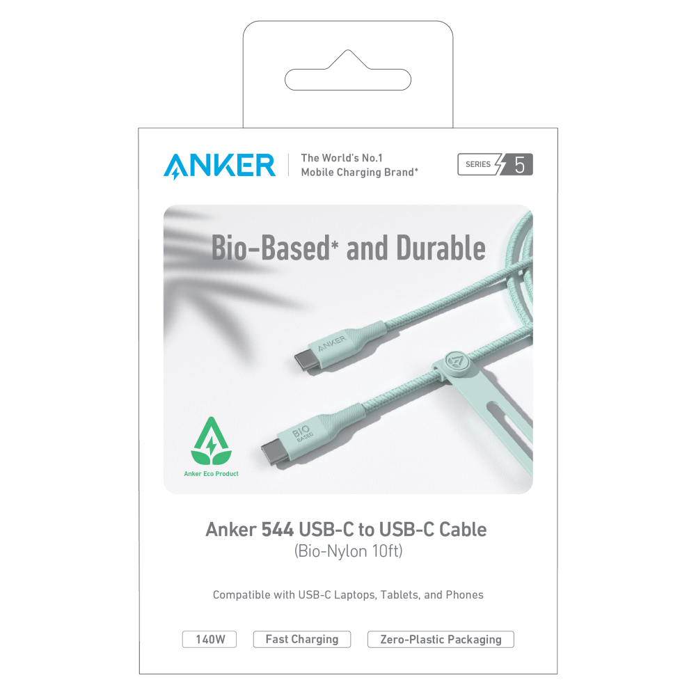 Wholesale cell phone accessory Anker - Bio Braided USB C to USB C Cable 10ft - Green