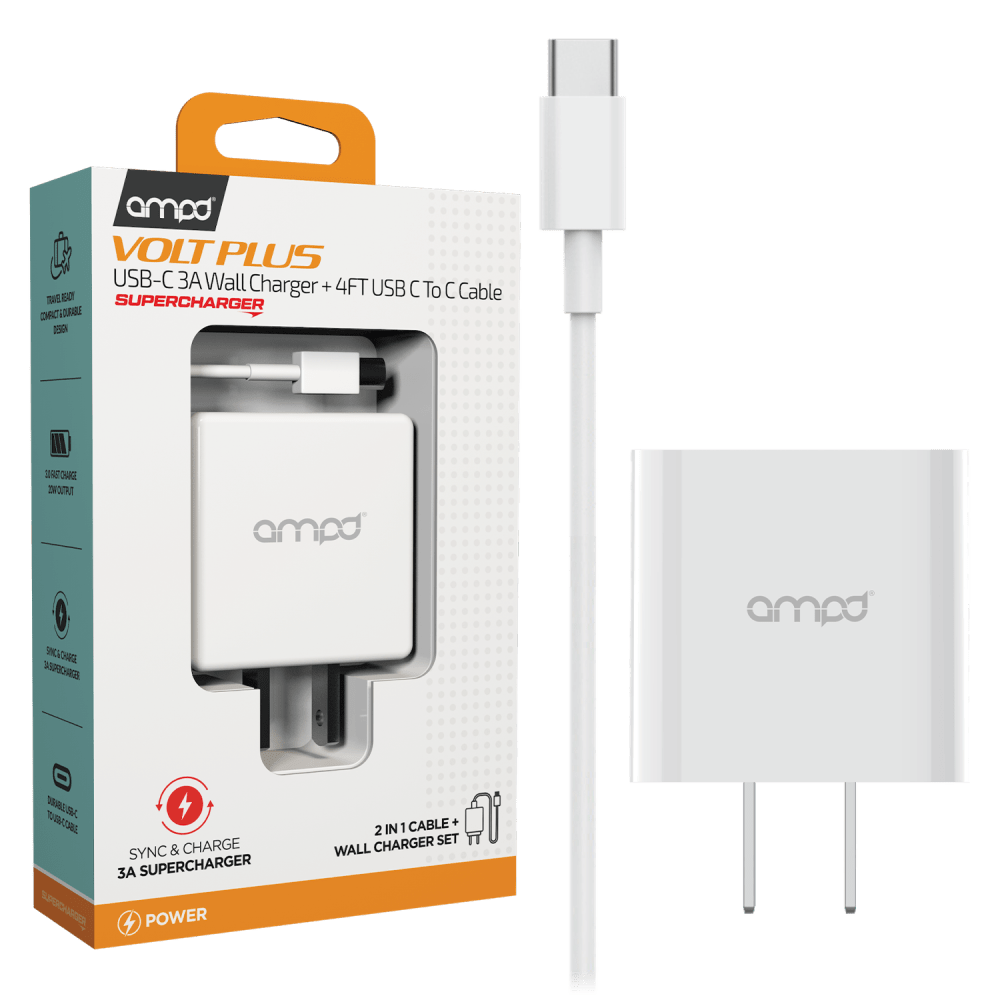 Wholesale cell phone accessory AMPD - PD Fast 20W USB C Wall Charger with USB C to USB C Cable