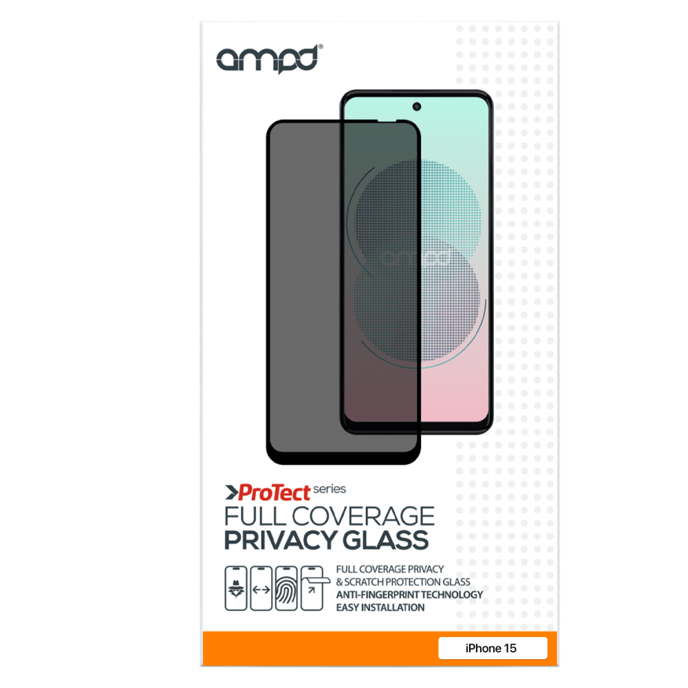 Wholesale cell phone accessory AMPD - Full Faced Privacy Impact Tempered Glass Screen Protector