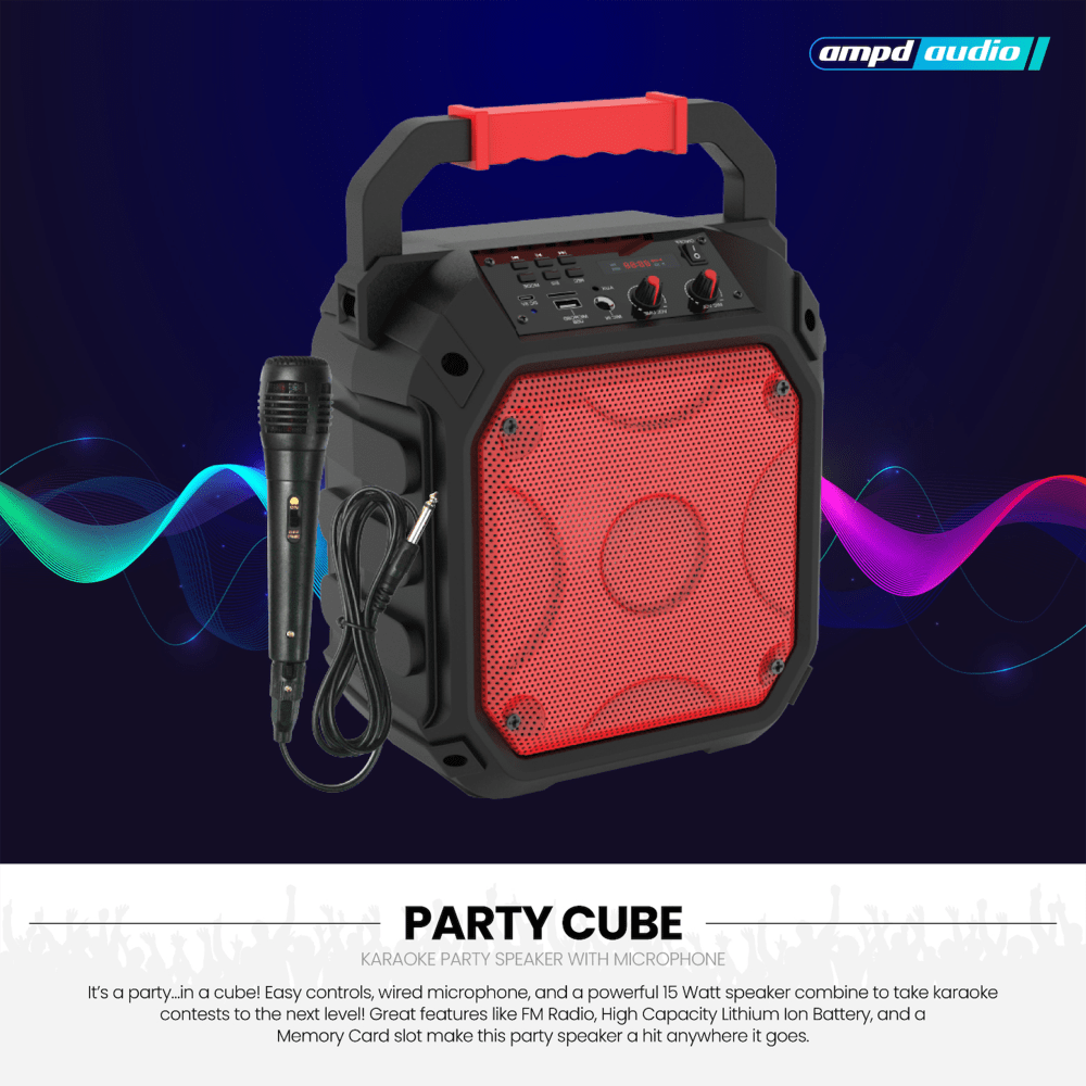 Wholesale cell phone accessory AMPD - Party Cube 15W Karaoke Bluetooth Speaker - Red