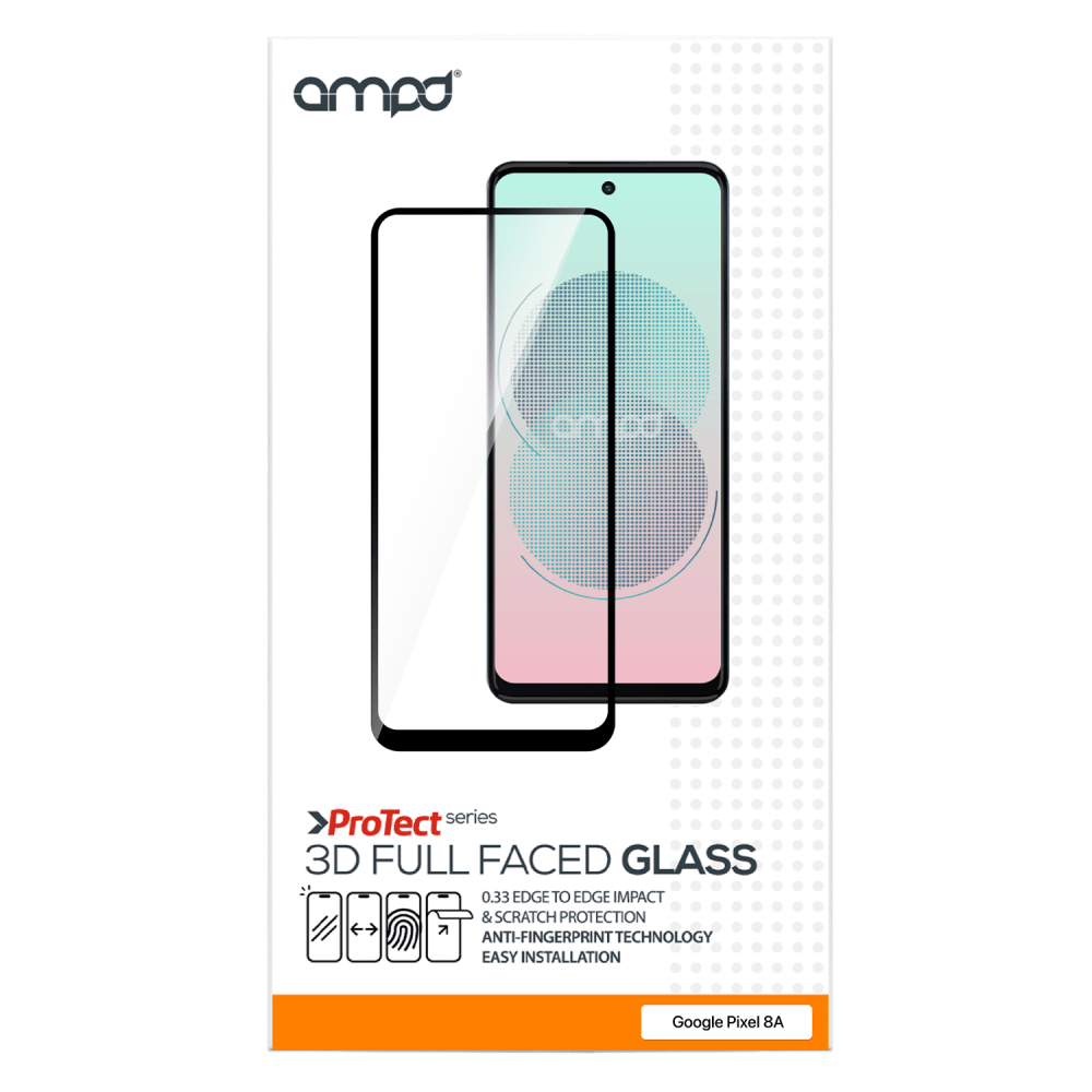 Wholesale cell phone accessory AMPD - 3D Full Faced Tempered Glass for Google Pixel 8a - Clear