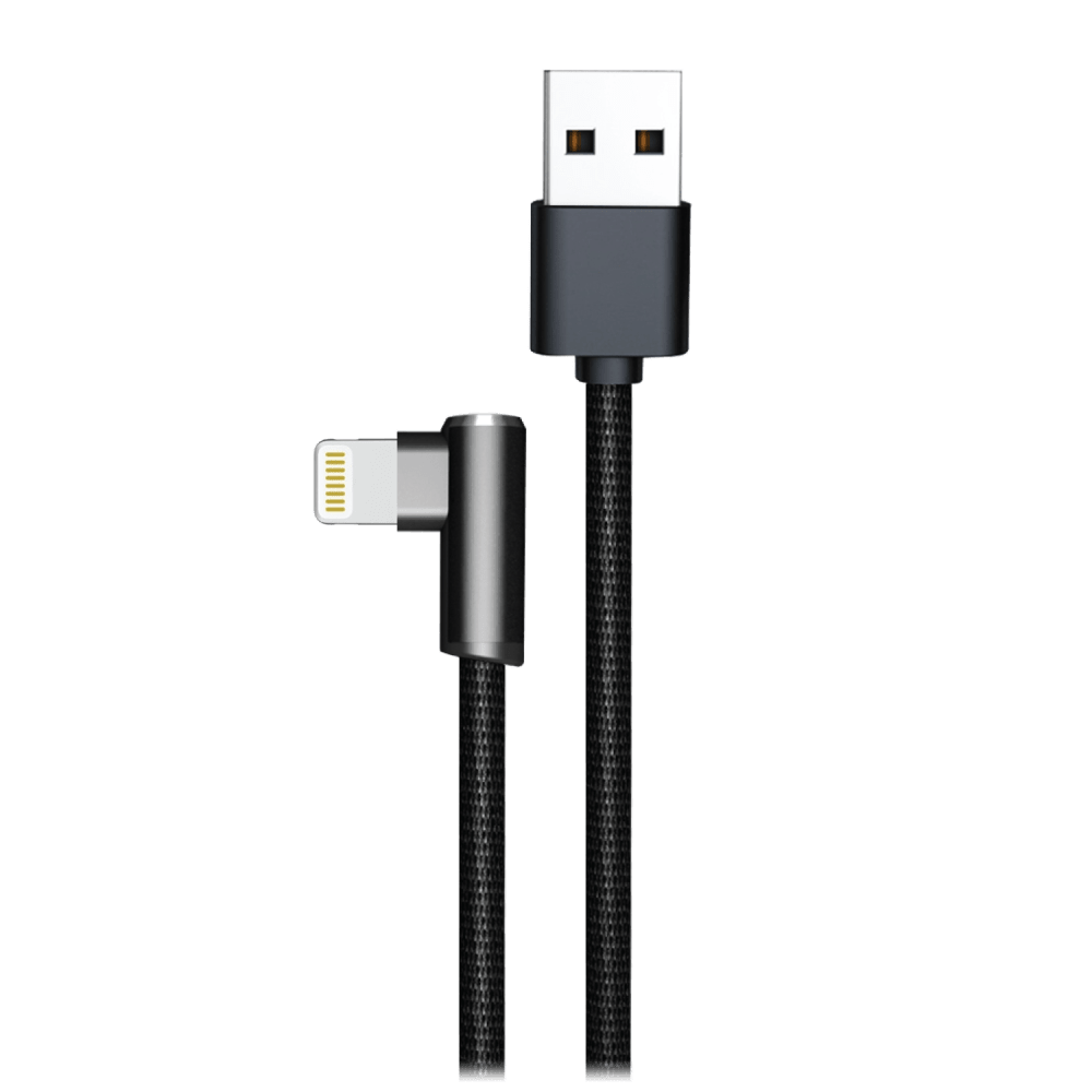 Wholesale cell phone accessory AMPD - 90 Degree Gamer USB A to Apple Lightning Cable - Black