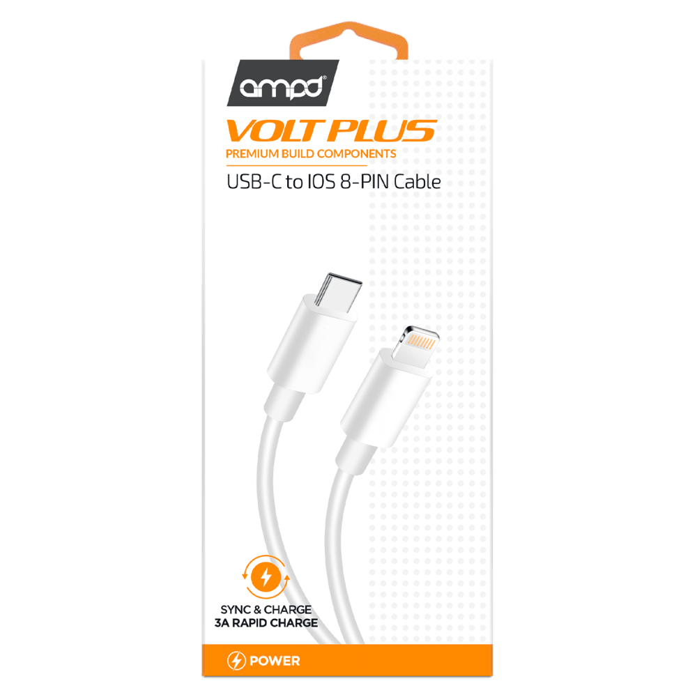 Wholesale cell phone accessory AMPD - Volt Plus Type C to Apple Lightning Cable 4ft - White