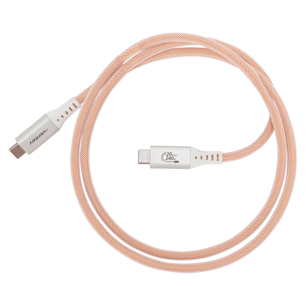 Wholesale cell phone accessory Ventev - Ultrafast Duo USB C to USB C 3.3ft - White and Orange