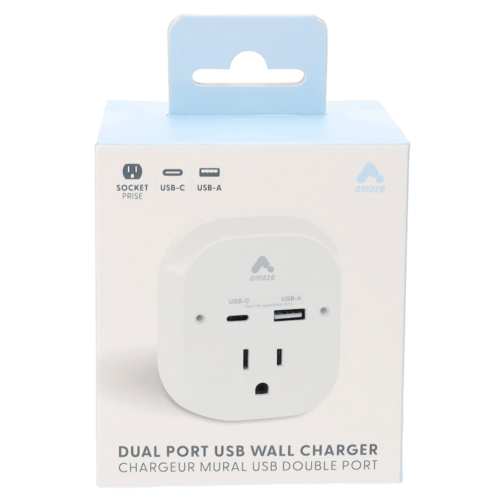 Wholesale cell phone accessory Amaze - Dual Port USB Wall Charger with Phone Holder - White