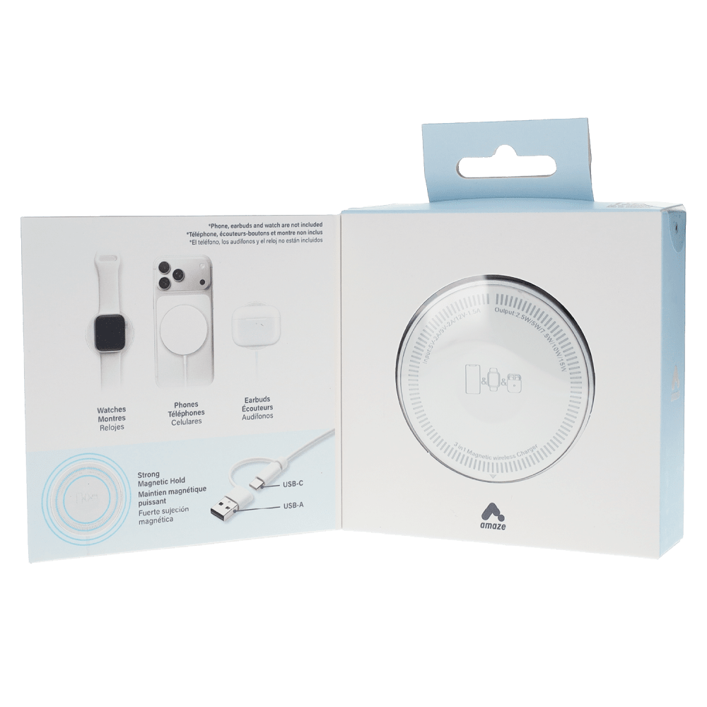 Wholesale cell phone accessory Amaze - 3-in-1 Magnetic Charging Puck - White