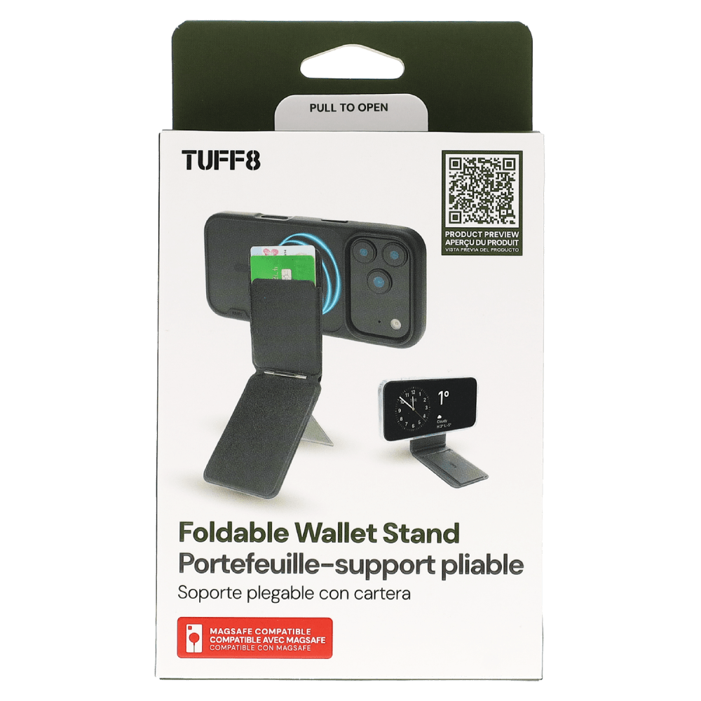 Wholesale cell phone accessory TUFF8 - Foldable Origami Wallet Stand - Black
